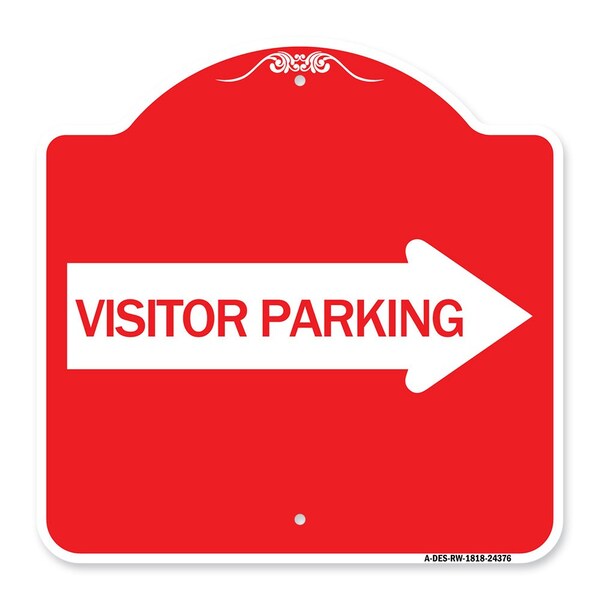 Signmission Visitor Parking With Right Arrow, Red & White Aluminum Architectural Sign, 18" x 18", RW-1818-24376 A-DES-RW-1818-24376 - main